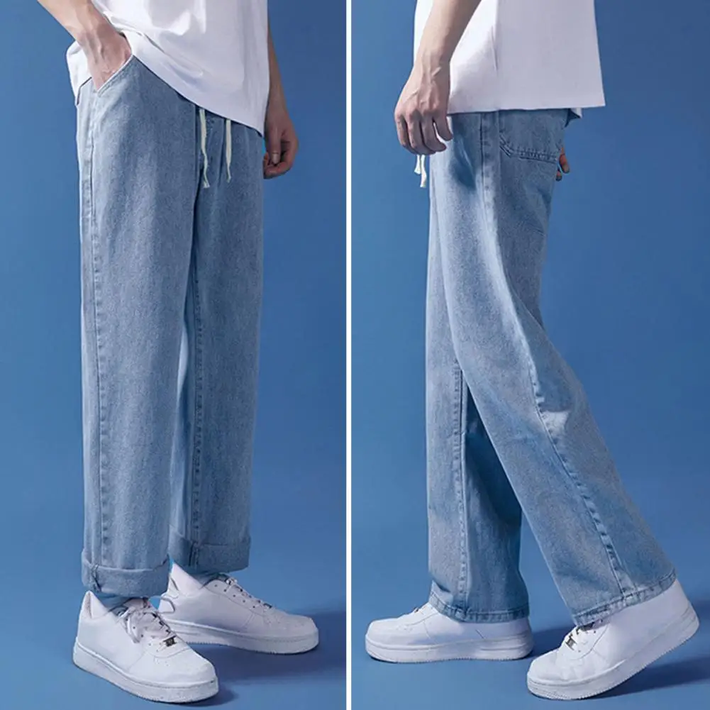 

Men Denim Pants Men's Wide-legged Drawstring Denim Trousers Teen Sleek Loose Fit Sportswear Jeans Casual for Every for Men