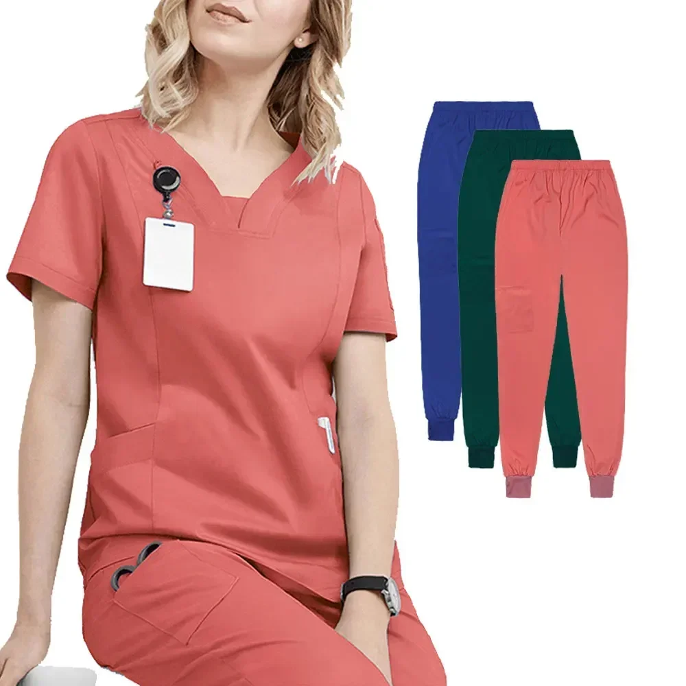 بدلة جراحية بقصة ضيقة زي طبيب ممرضة لصالونات التجميل ومستشفى الأسنان زي العمل لغسل اليدين ملابس العمل الطبية