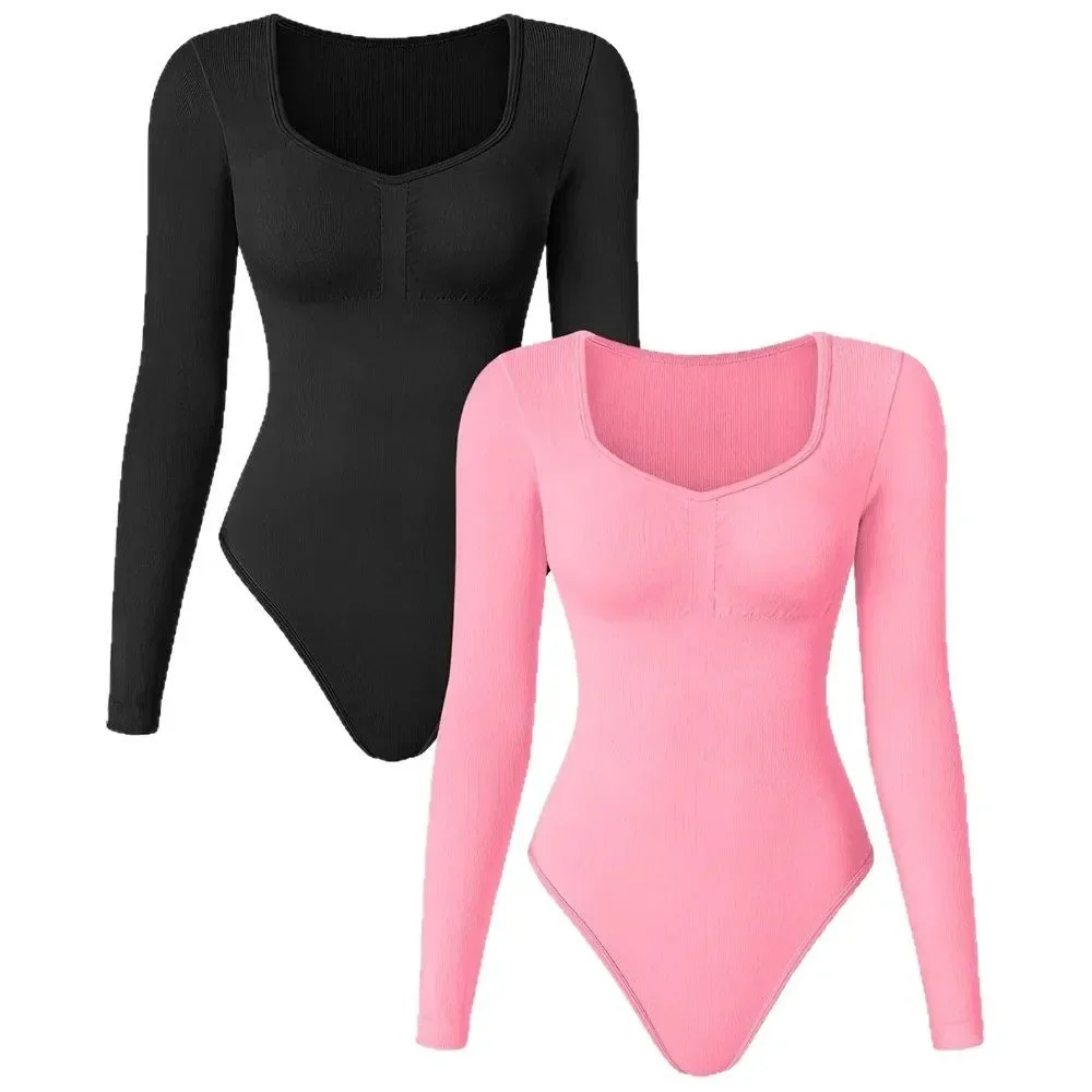 Seamless Knit Long Sleeve V-Neck Yoga Sport Bodysuit European And American Best Seller Casual Comfortable Women's Clothing
