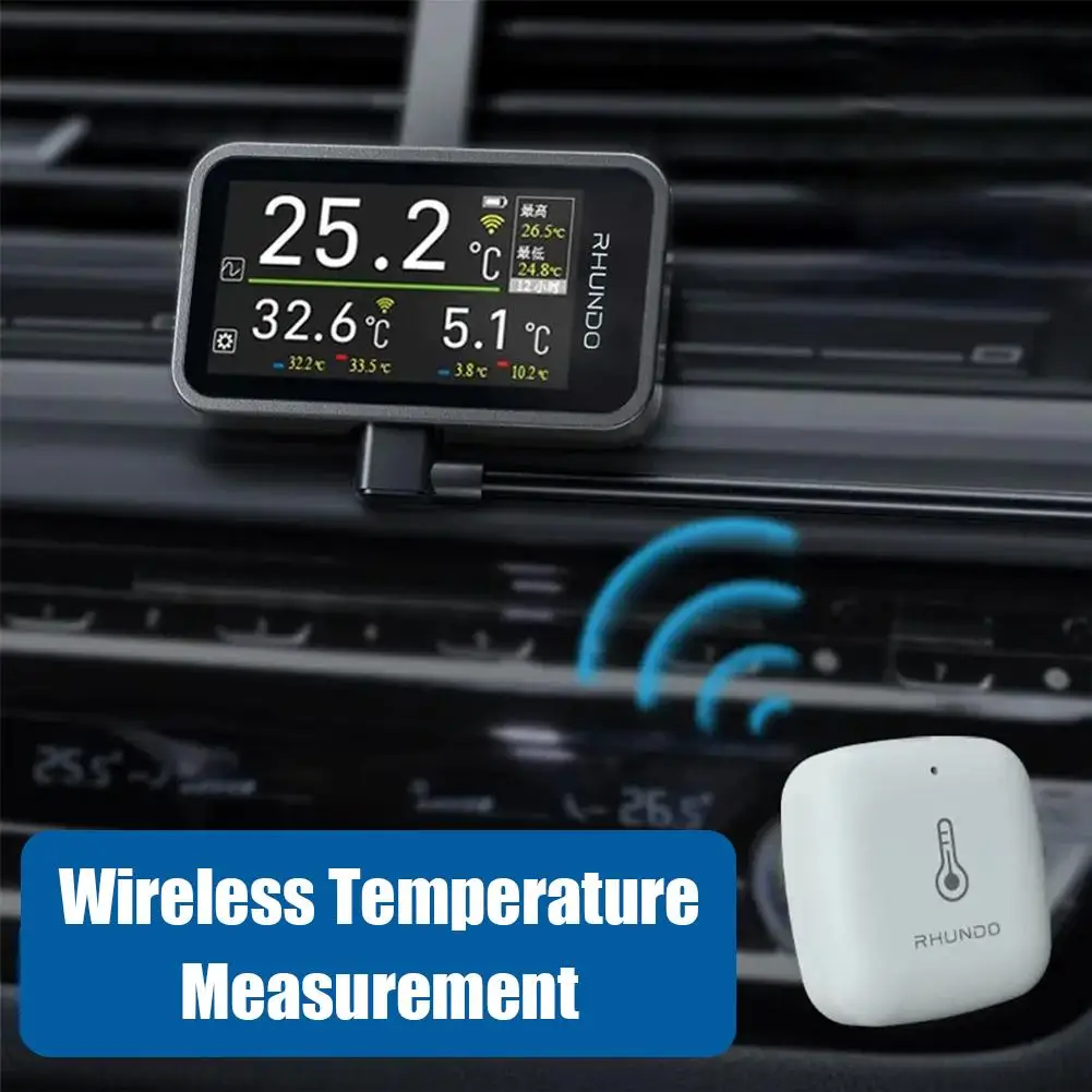 Wireless Car Thermometer with 3 Sensors Multi-Channel Temperature Monitor Type-C Powered 40m Transmission Range