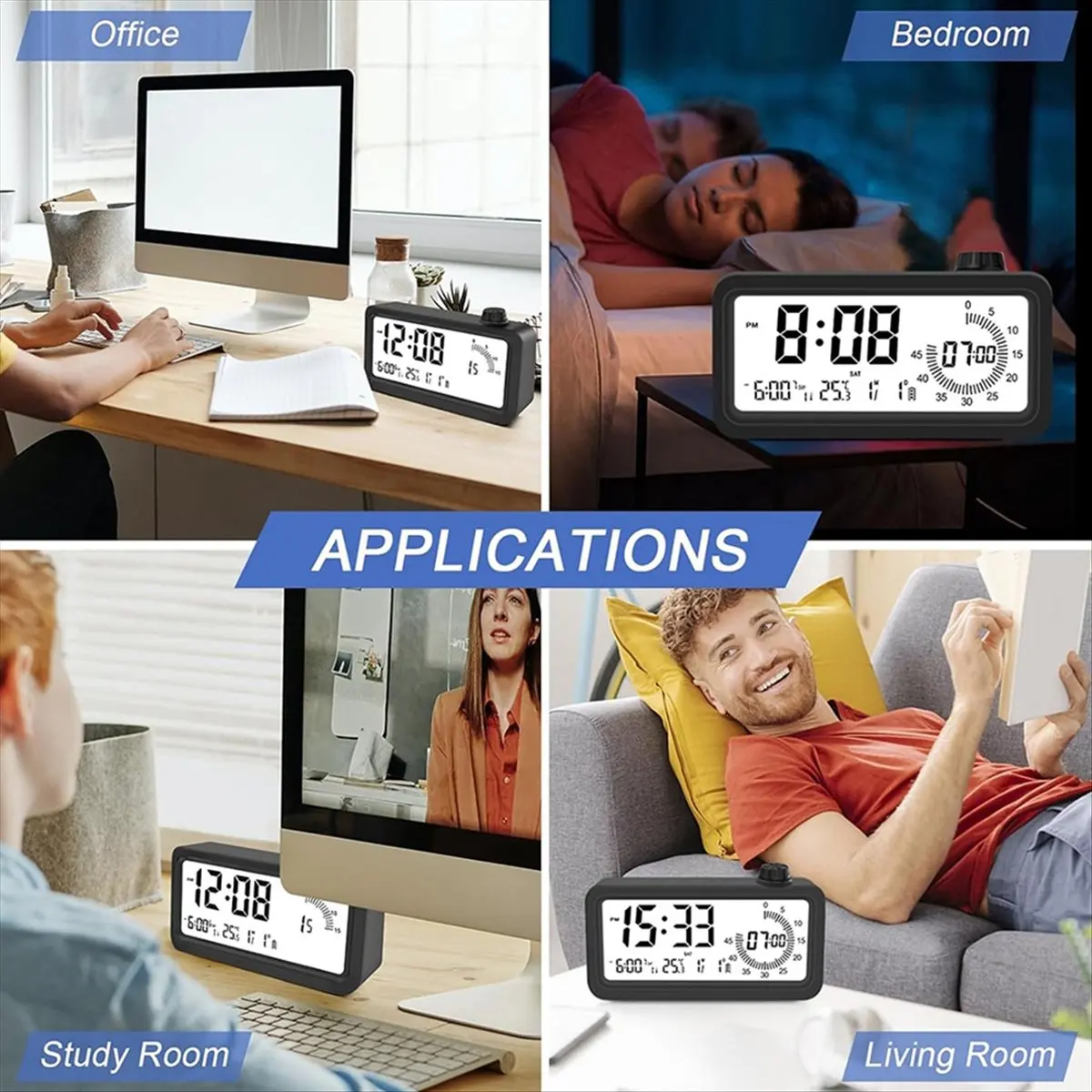 【ELEVATE LIFE】Digital Alarm Clock Visual Timer Three Sets of Alarms Dual Display Countdown Children'S Learning Time Reminder