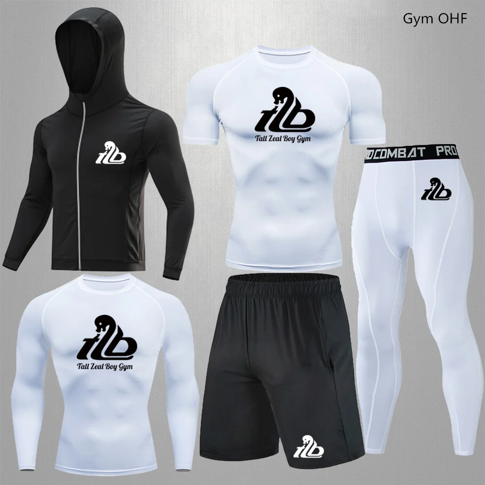 

MMA Jogging Gym Work Out Fitness Tracksuit Clothing 5-piece Sets Compression Suits Men's Quick Dry Set Clothes Sport Running