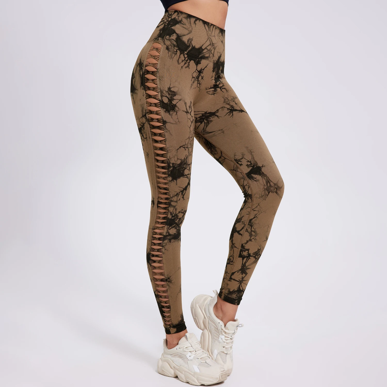 CHRLEISURE Tie Dye Seamless Yoga Pants for Women Sexy Hollow Sport Leggings Fitness Cycling Tights