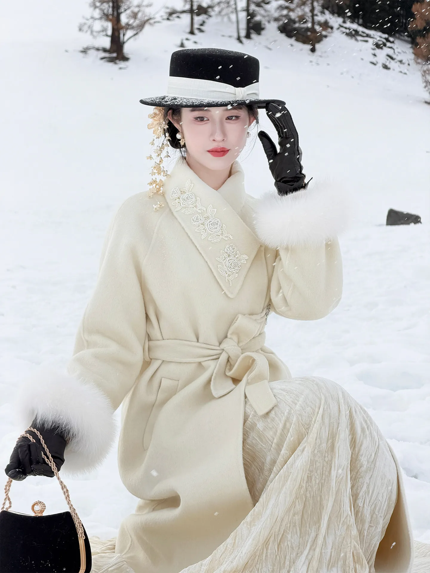 

Lingxian Zhihe Double-Faced Woolen Coat Cisas Sle Women's Outerwear Frost Flower Fur High-End Feelings Commute Simple