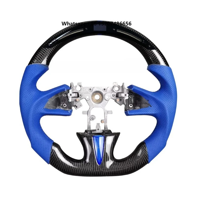 with LED Display Carbon Fiber Blue Perforated Leather Racing Car Steering Wheel Fit for Q50 2014 2015 2016 2017 Upgrade