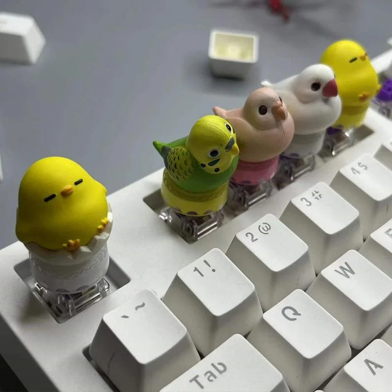 Desenhos animados Handmade Cute Parrot Keycaps, Eixo transversal, personalizado, frango criativo, teclado mecânico, novo