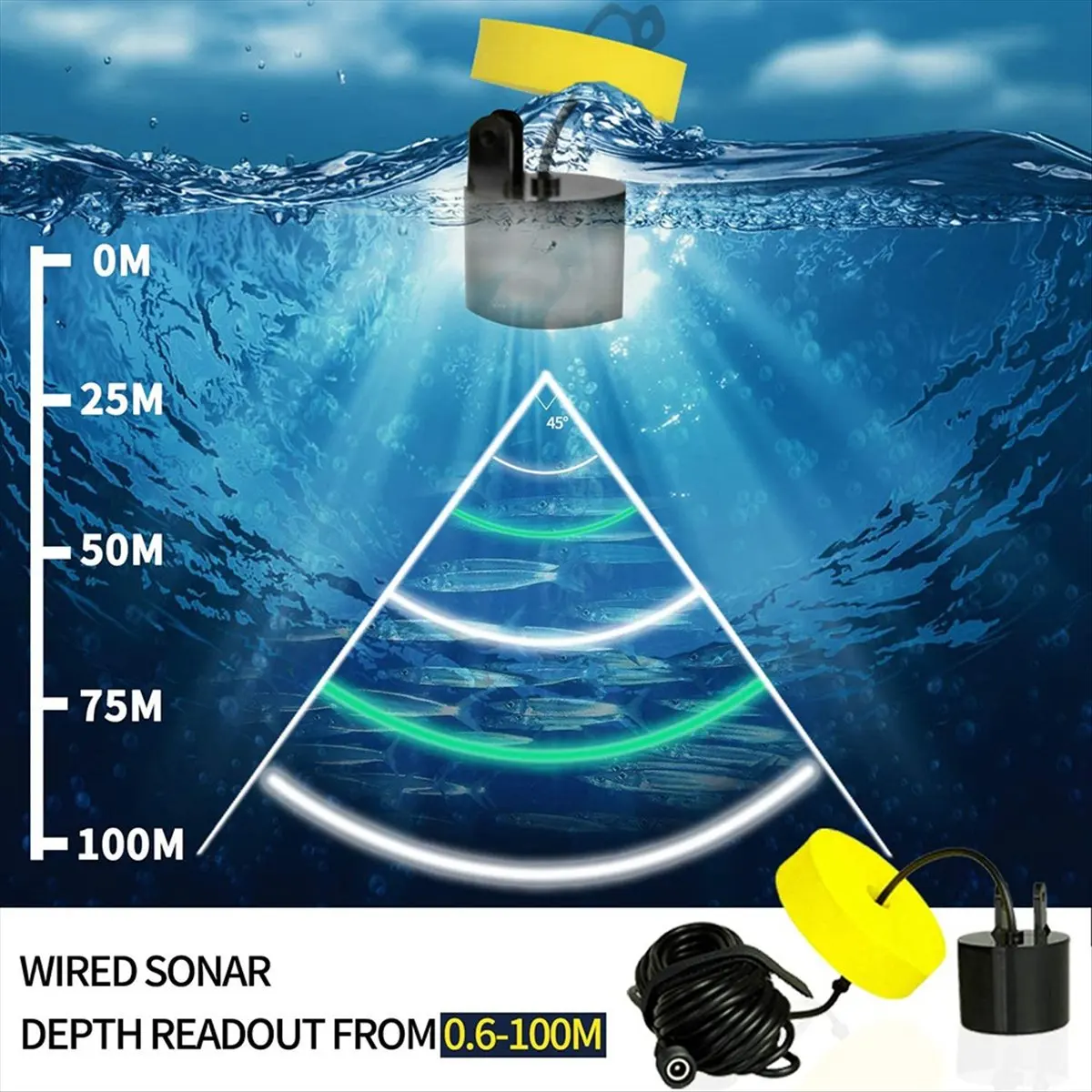 ~【A342Z】Wired Wireless Sonar Fishing Alarm Fish Finder Underwater Depth Fishing Detector Portable Fish Finder