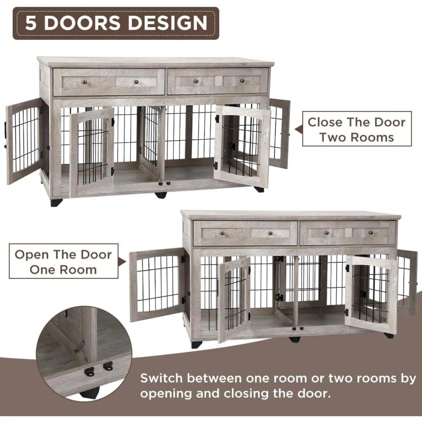 US Dog Crate Furniture with 5 Doors,58