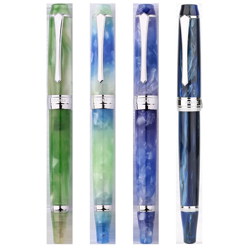 Penbbs 456 Acrylic Galaxy Piston Fountain Pen Blade Polishing F Nib Chrome Plating Calligraphy Writing Ink Pen Office Gift