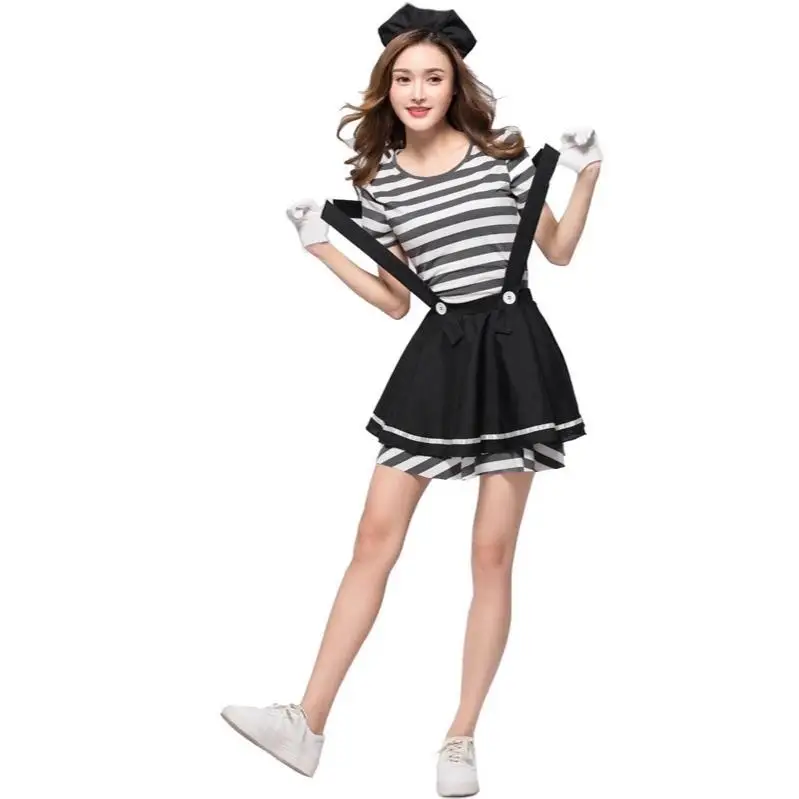 

Хэллоуин полосатый тюрьевый игровой orm юбка клоун ролевой спуск бесшумный театральный костюм женская этническая сценическая одежда