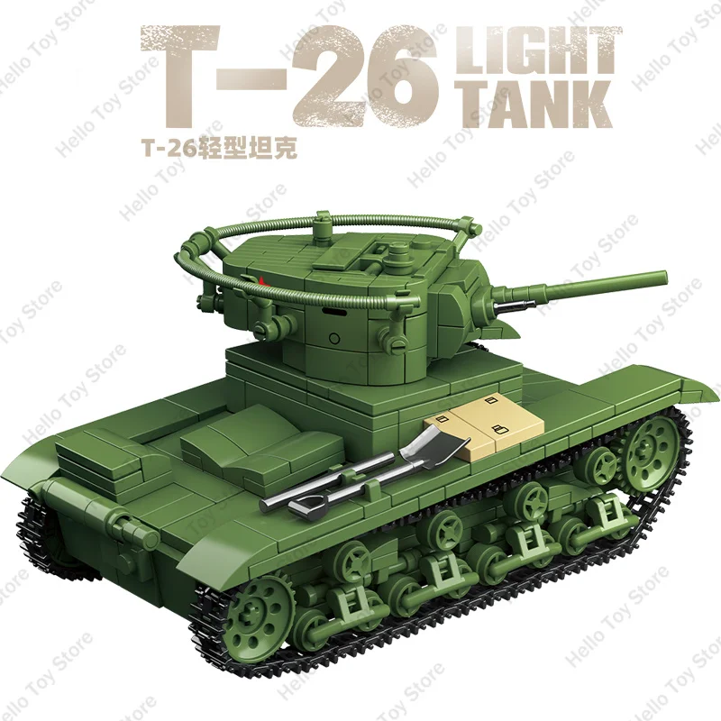 2025 WW2 Military Tank Building Blocks Soviet T-26 Light Tank Army Weapon Model Soldier Figures Bricks Toys For Boys Gifts Sets - Image 2