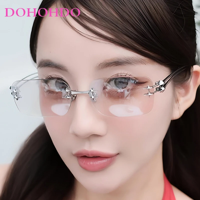 Rimless Metal Square Star Decoration Sunglasses Fashion Luxury Designer Y2K Classic Punk Shades Summer Travel Sun Glasses UV400
