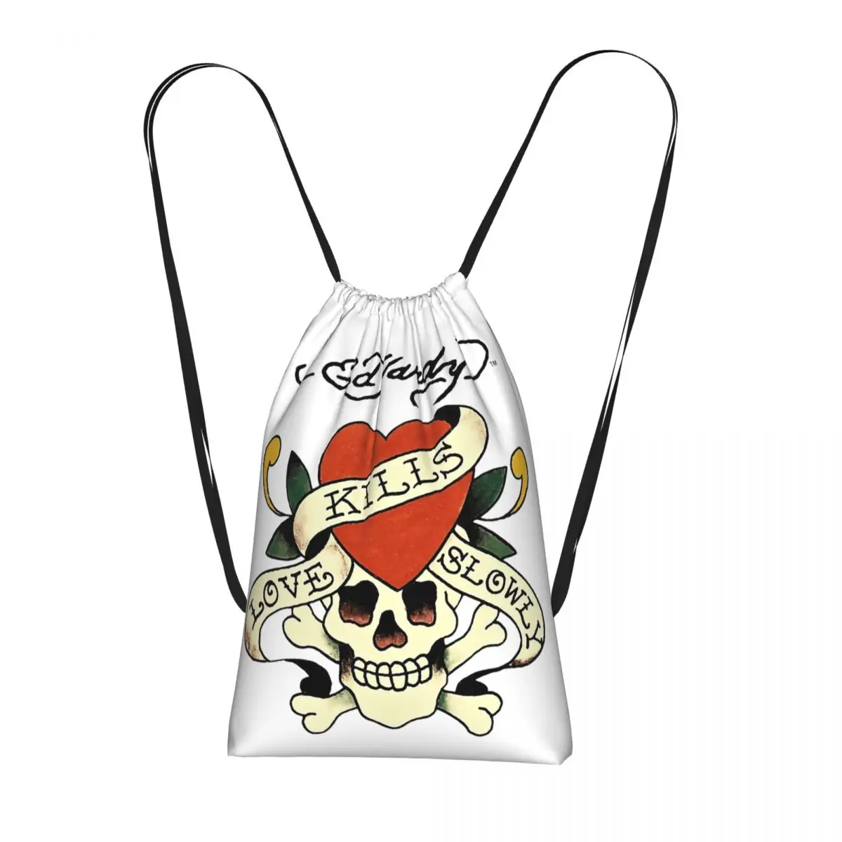 Ed Hardy Love Kills Slowly Drawstring Backpack Sports Gym Bag Lightweight Foldable Storage Drawstring Bag for Men Women