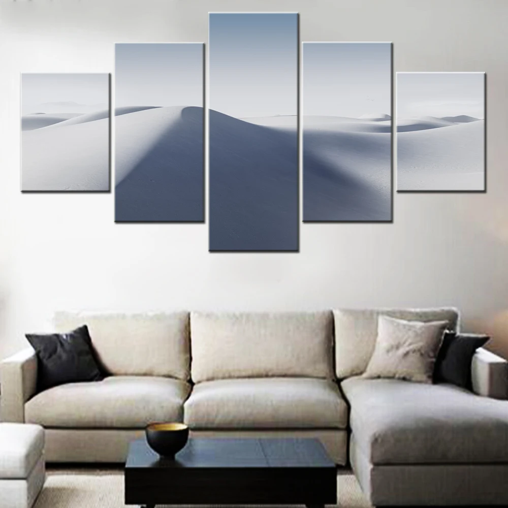

5 Pieces Wall Arts Canvas Landscape Poster Paitning Nature Sand Dunes White aesthetic Wallpaper Home Decor Living Room Mural Art