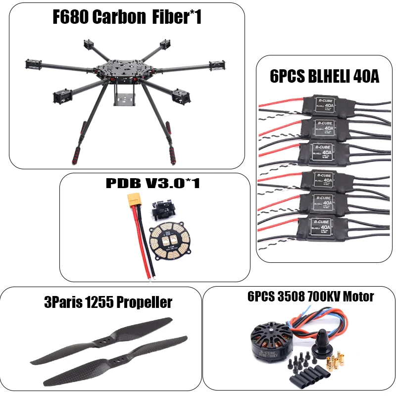 Angeltoy ZD680 Full Carbon Fiber Hexa-Rotor Foldable Arm Hexacopter Frame Kit 3508 380KV For 2.4.8 Radio Landing Gear Ardupilot