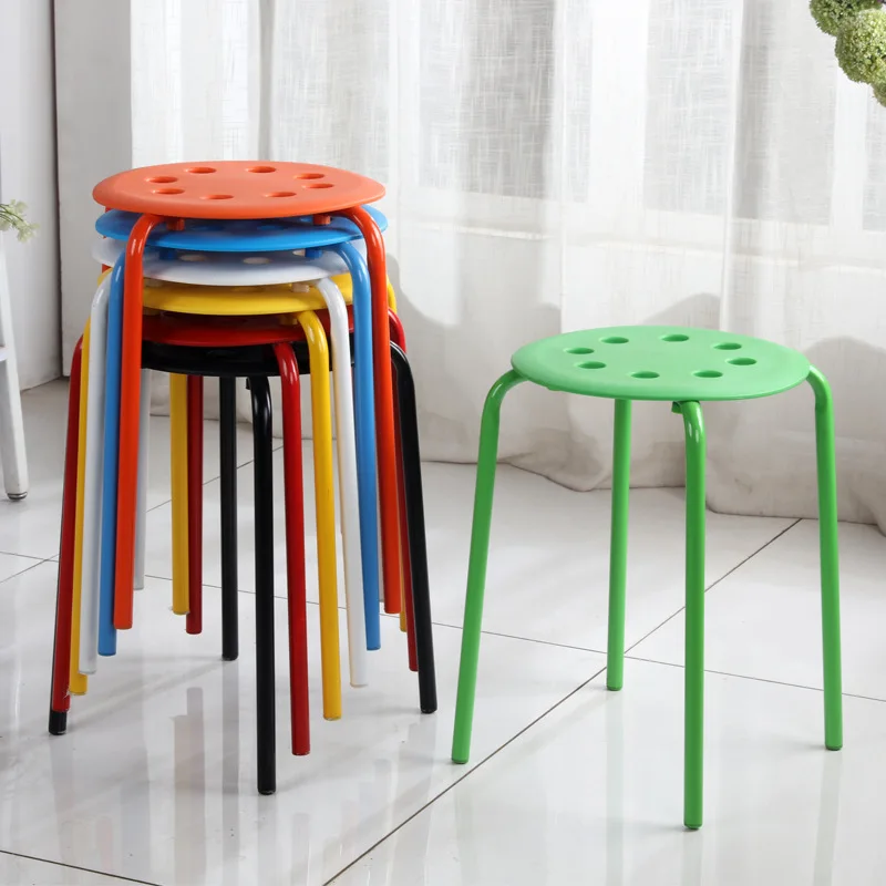 

Plastic Stools Chairs Household Eight Hole Round Stools Dining Table Stools Colorful Simple Thickened Fashionable High Stools