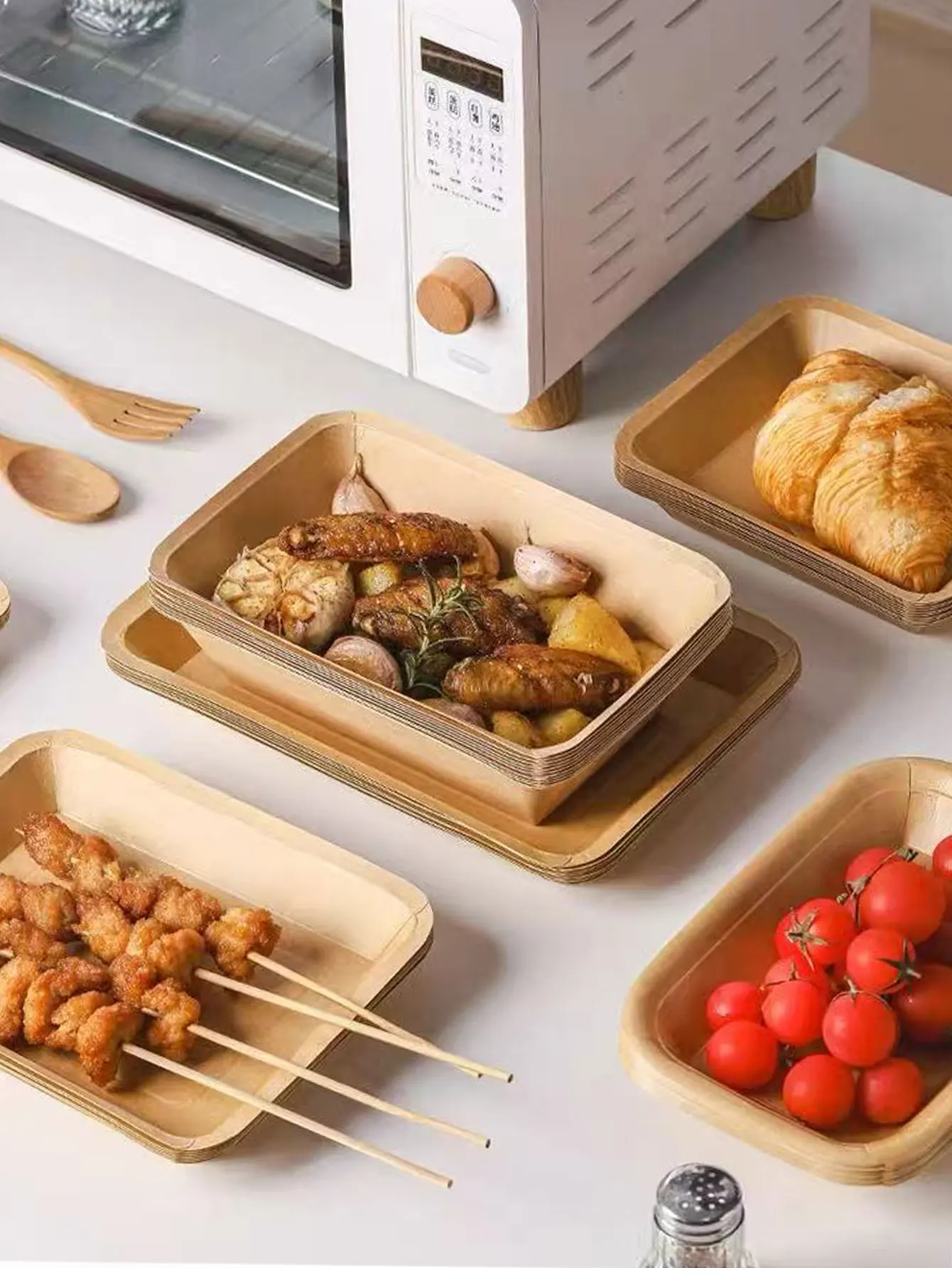 Disposable Dinner Plates, Oil-Proof Barbecue Paper Plates, Kraft Paper Boat Boxes, Picnic Plates, Barbecue Skewers, Fries, Snack Trays