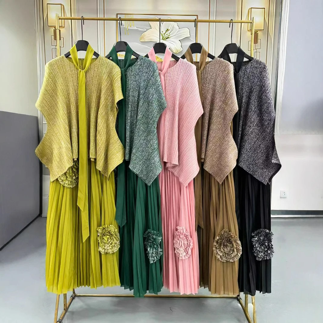 

2025 Spring and Summer New Miyake Pleated Suit Women's Top + Skirt Lace-up Elegant and Fashionable Two-piece Set