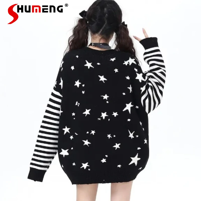 

Winter Vintage Striped Star Knitwear New Design Loose Knitted Cardigan Jacket Comfortable Single-Breasted Long Sleeves Sweater