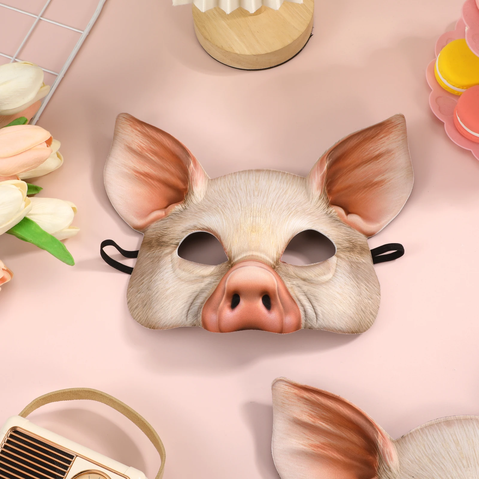 

Pink Pig Mask Half Face Masquerade Halloween Costume Fancy Dress Vintage Women Men Pig Shaped Mask Carnival Ball