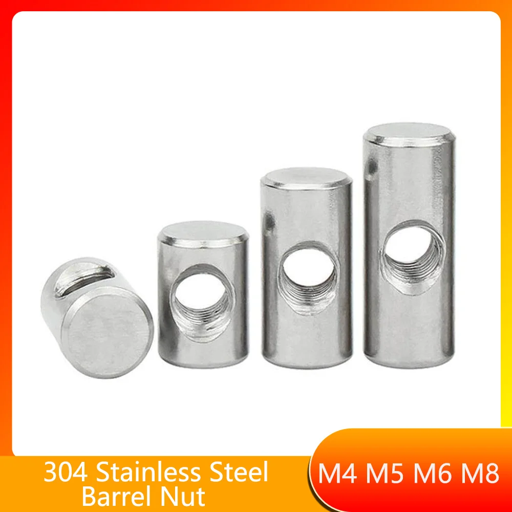 M4 M5 M6 M8 304 Stainless Steel Cross Hole Barrel Nut Wood Furniture Embedded Locking Long Nut Cylindrical Pin Dowel Hammer Nuts