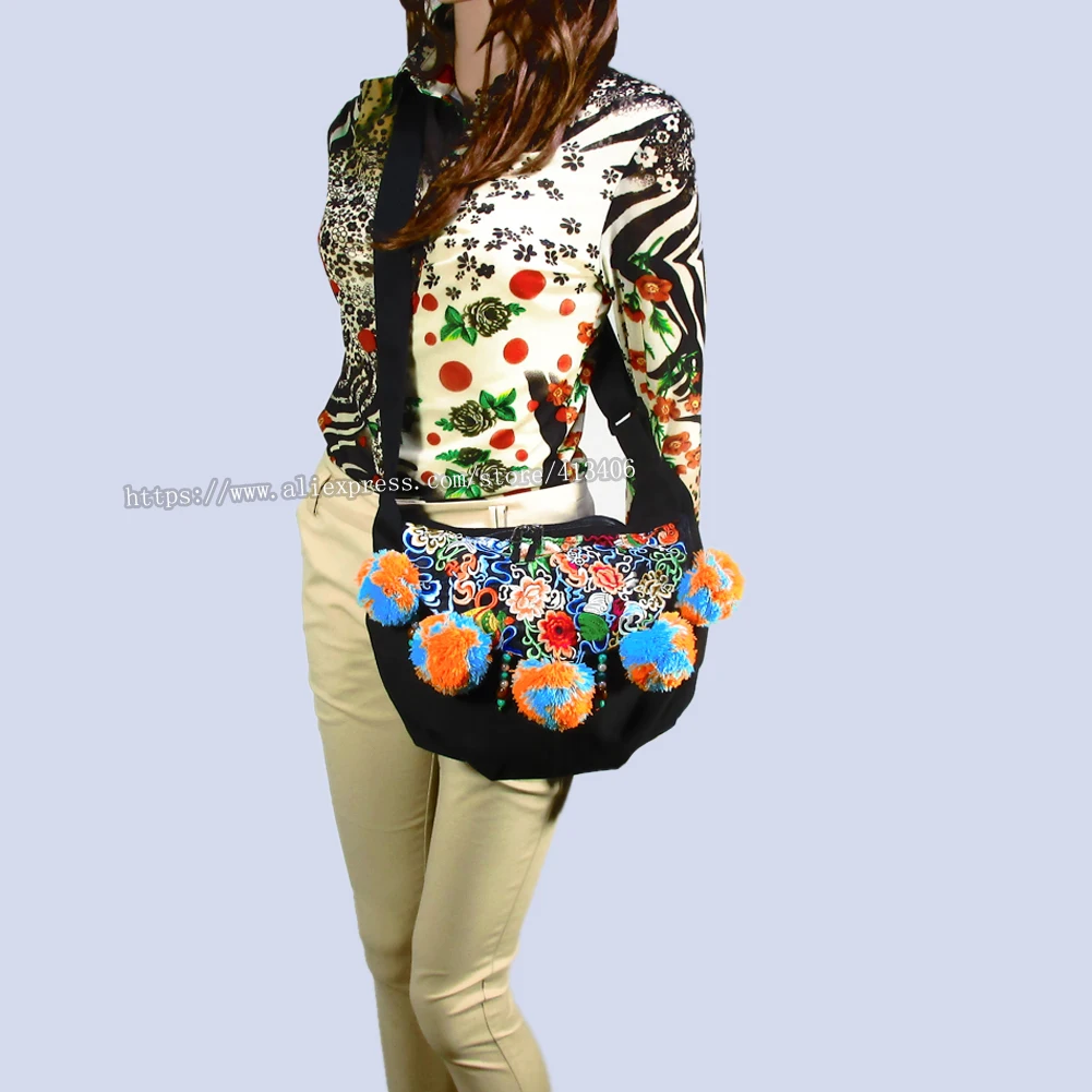 Vintage Ethnic Shoulder Hobo Hippie Embroidery Floral Cross Body Purse Bag Hmong Tribal Indian Boho Handmade Tapestry SYS-590