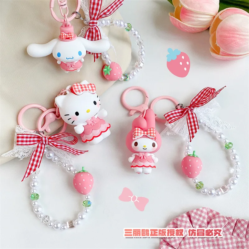 

Sanrio Cartoon Grid Strawberry Series Keychain Kawaii Hello Kitty Kuromi Backpack Pendant Cinnamoroll Melody Holiday Gift