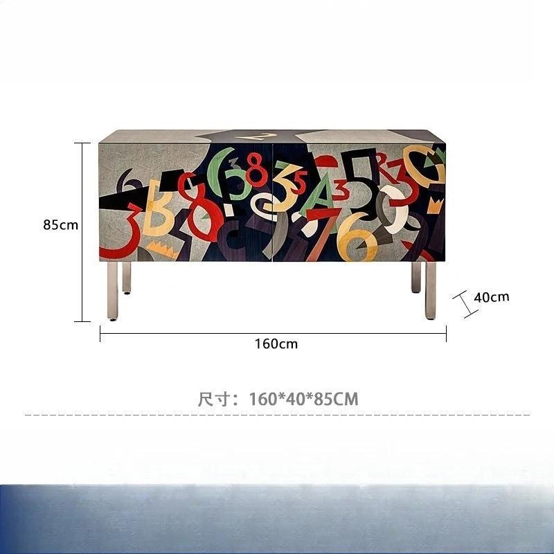 Solid wood dining side cabinet art storage cabinet painted entrance cabinet