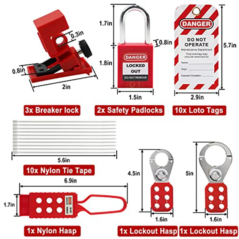 1 Set Lock Out Tag Kits With Hasps Red For Great Addition To Machinery, Electrical Equipment, Industrial Work, And More.