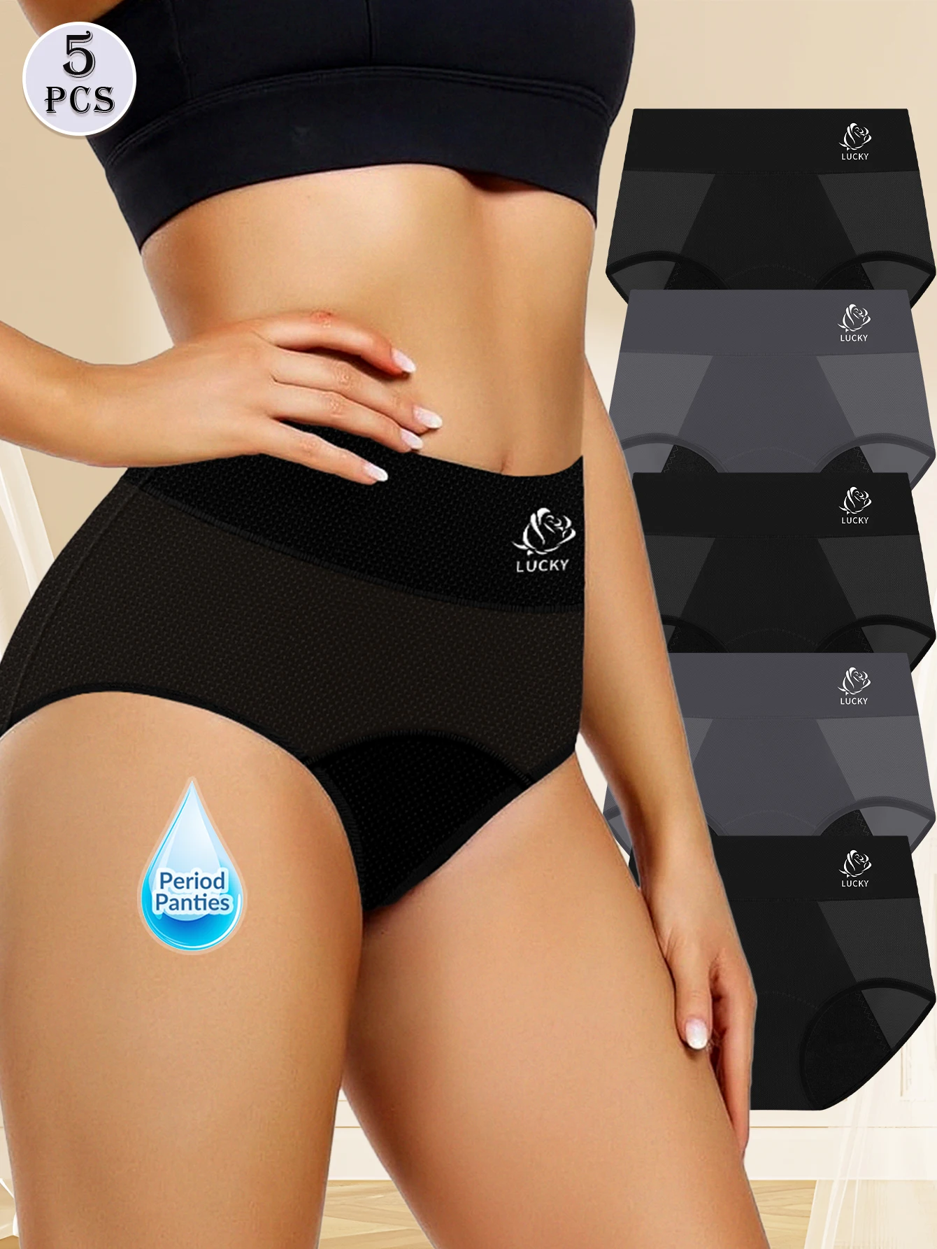 5 pezzi di biancheria intima da periodo traspirante, mutandine da donna impermeabili, mutandine da periodo per donne mestruali