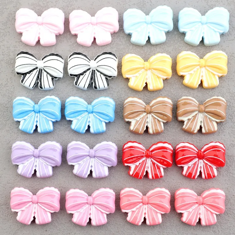 Cute Bowtie Resin Cabochon 30pcs Lace Bow Knot for DIY Decoration Accessories Wholesale Hole Shoes Ornament Bulk Supplier