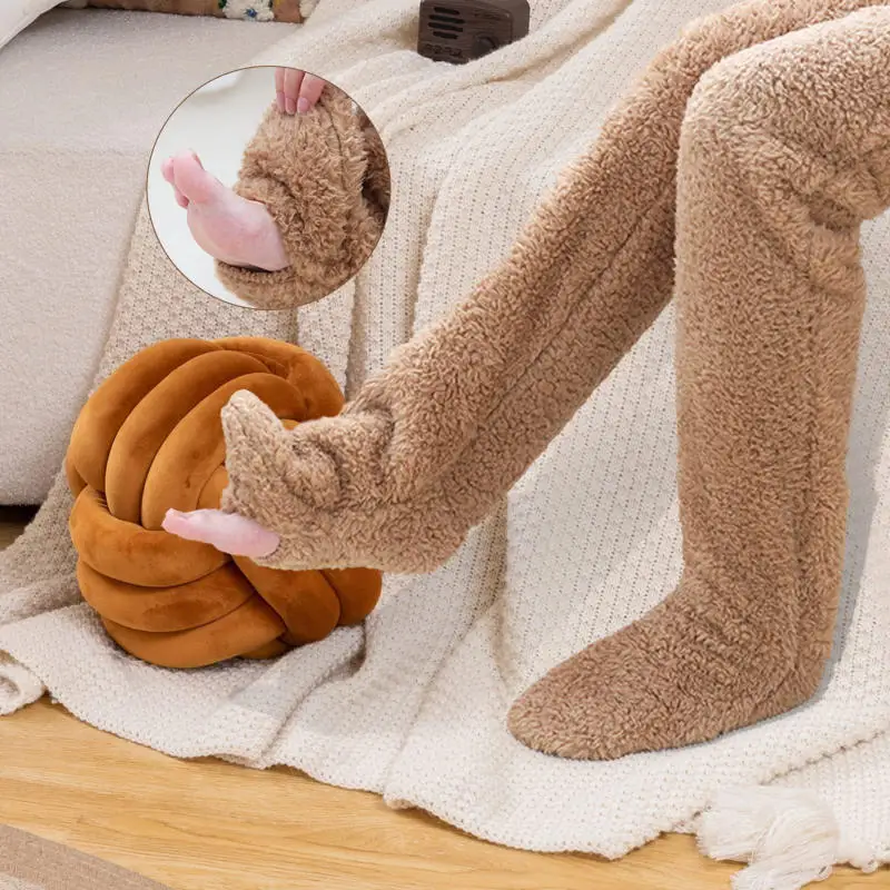 

Hot Fluffy Thigh High Socks Teddy Legs Snuggle Long Paws Fuzzy Leggings Over Knee Slippers Hairy Stockings