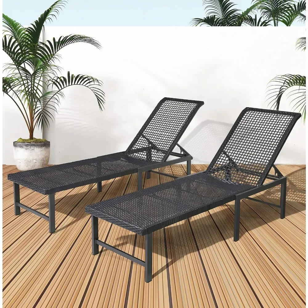 

Outdoor Chaise Lounge Chair Set of 2, Rattan Pool Chairs with Adjustable Backrest, Rustproof Aluminum Frame Tanning