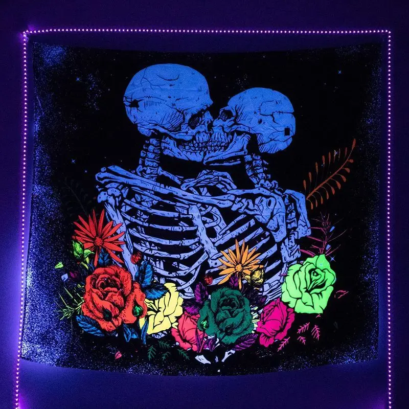 VIKAMA Psychedelic Skeleton Eagle Wing Rose Tapestry Neon Gothic Style Hippie Wall Hanging Bedroom e-Sports Room Decoration