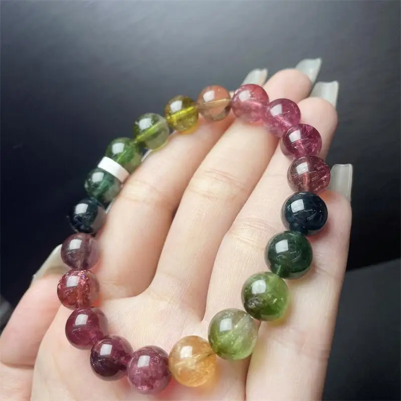 

9MM Natural Tourmaline Bead Bracelet Women Fashion Charm Crystal Healing Energy Gemstone Yoga Jewelry 1PCS