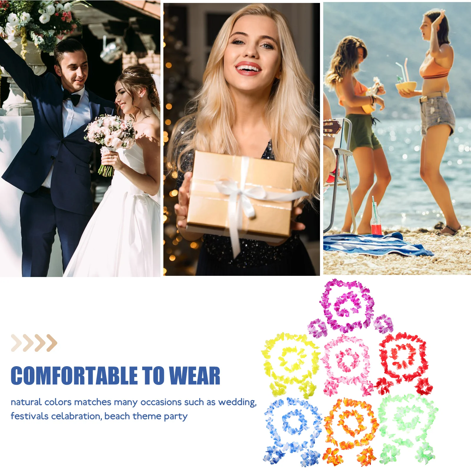 

4pcs 7Sets/Pack Flower Crown Set Fabric Hawaiian Leis Luau Garland For Photo Shoot Beach Party Accessory Wedding Decor