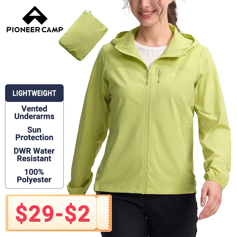 Pioneer Camp Women's UPF 100 Windbreaker Jacket Sun Protection Hoodie Packable Lightweight with Pockets Hiking Running