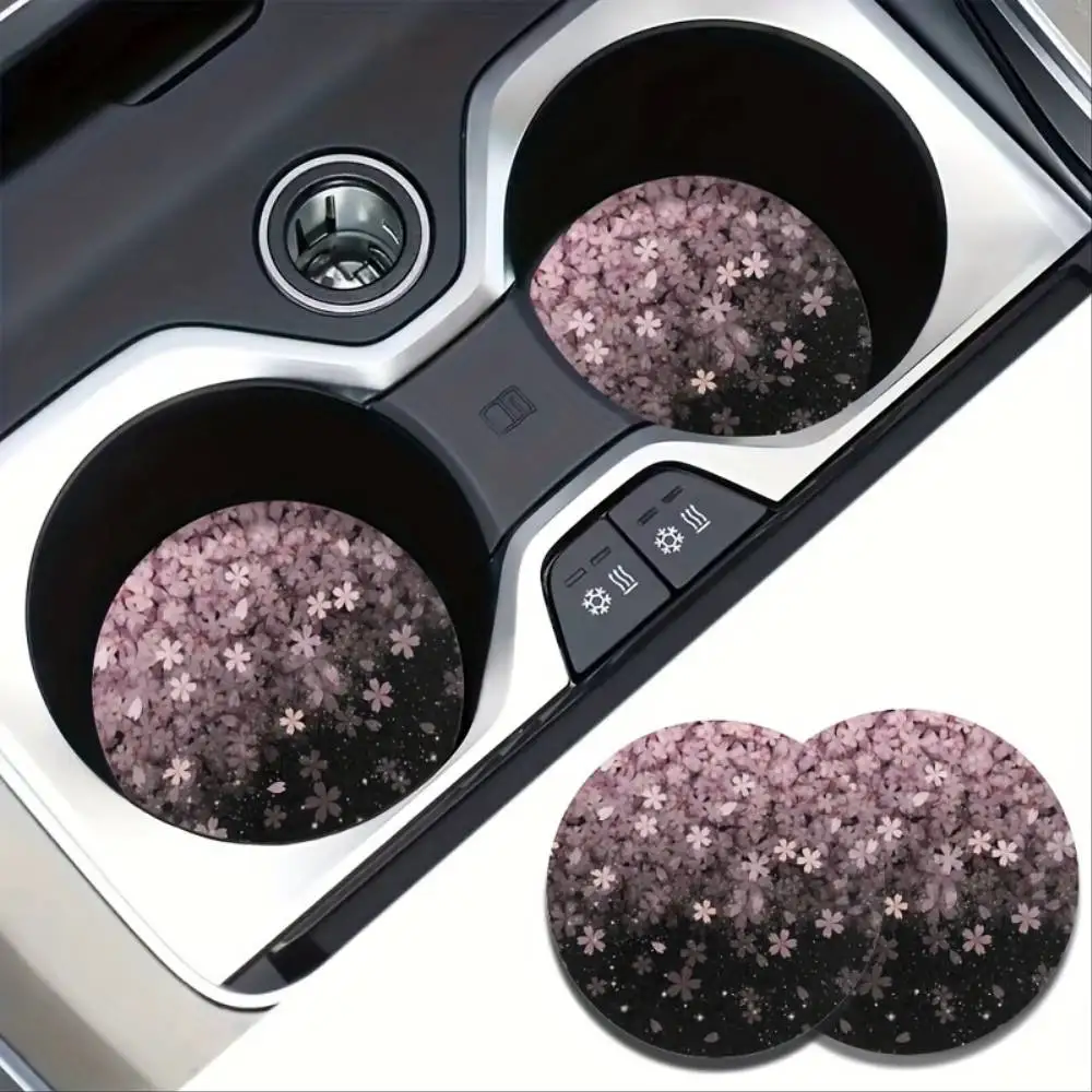 Cherry Blossom Absorbent Car Coasters Wear-Resistant Cute Auto Additions For Men & Women