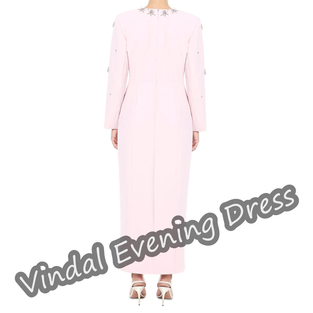 Vindal Evening Dress Tea Length V-neck Mermaid Elegant Zipper Up Built-in Bra Crepe Saudi Arabia Long Sleeves For Woman 2024