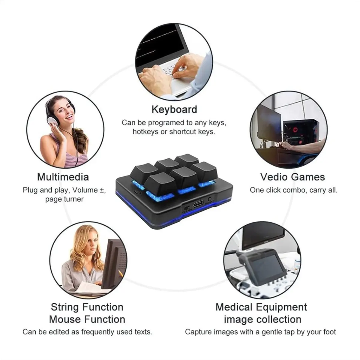 SWXF 6 Key Mini Keypad Wireless USB Gaming Keyboard Macro Customized Programmable OSU Keyboard for Video Games Office Work