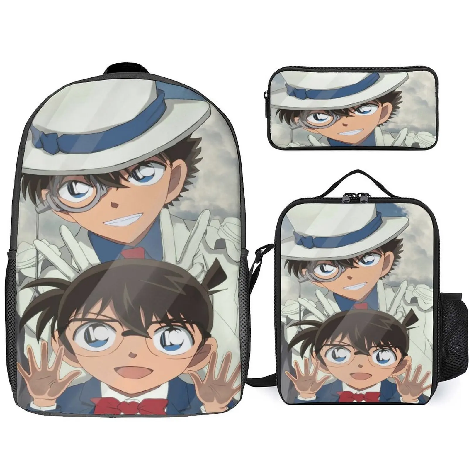Children Lightweight Backpack with Insulated Lunch Tote,Pencil Case,Conan Canvas Knapsack Classic Daypack for School