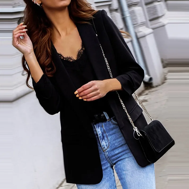 

Black Women Blazer 2022 Formal Blazers Lady Office Work Suit Pockets Jackets Coat Loose Black Women Blazer Femme Jackets Femme