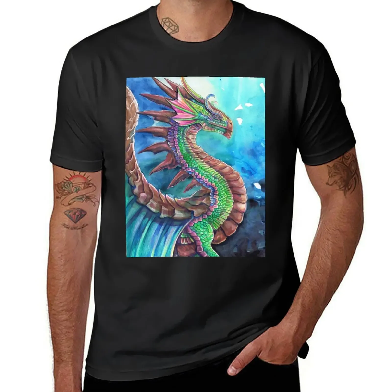 Water Forest Dragon T-Shirt blue archive plus size tops Aesthetic clothing blacks funny t shirts for men