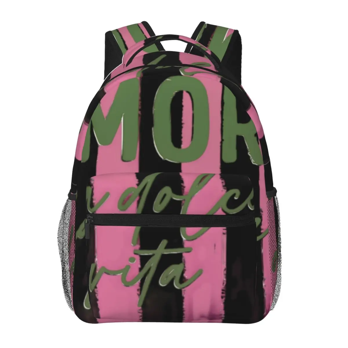 Teacher Style Work Backpack Stripe Amore Dolce Vita Quote Italian Hand Lettering Pink White Olive Gr Laptop Bookbag for School