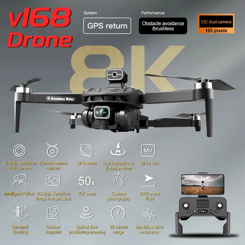 Original GPS Drone 5G 2024 New V168 Professional 8K HD Aerial Photography Dual-Camera Omnidirectional Obstacle Avoidance Drone