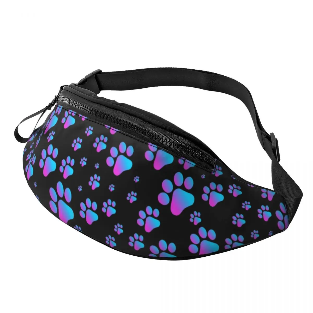 Purple Blue Dog Paws Pattern Fanny Bag Custom Crossbody Waist Pack Men Women Traveling Phone Money Pouch