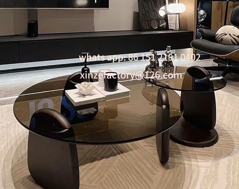 

Customizable round living room household small apartment light luxury modern tea table simple creative tempered glass coffee