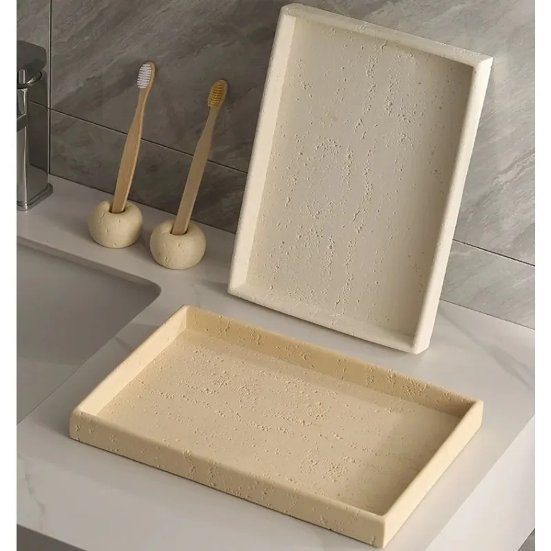Travertine Aromatherapy Tray with Holes, Jewelry Storage Tray, Bathroom Countertop Shelf, Natural Marble Decorative Tray