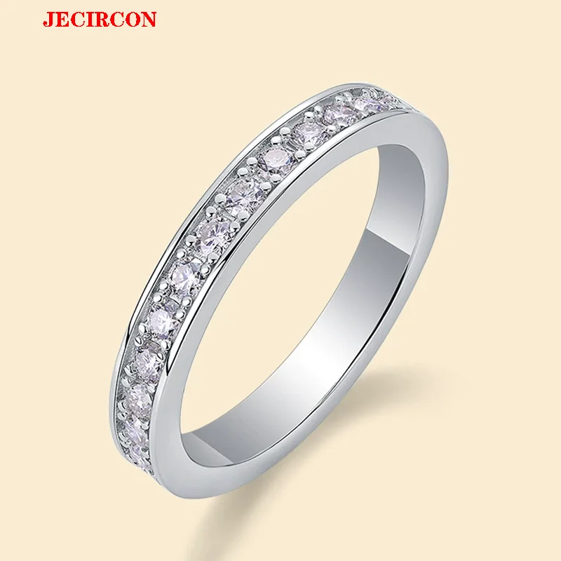 

JECIRCON Elegant Women's S925 Sterling Silver Ring with 2mm Full Moissanite Stones Sparkling Wedding/Party Jewelry, Perfect Gift