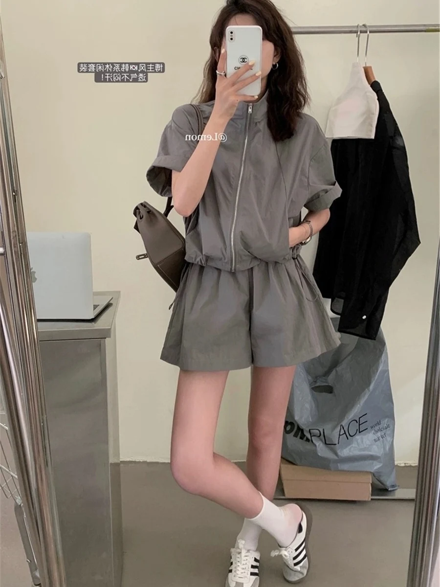 Women's Summer Slimming Lightweight Running Sportswear Set Short Sleeve Outerwear Shorts Casual Two-Piece Suit for Small Figures
